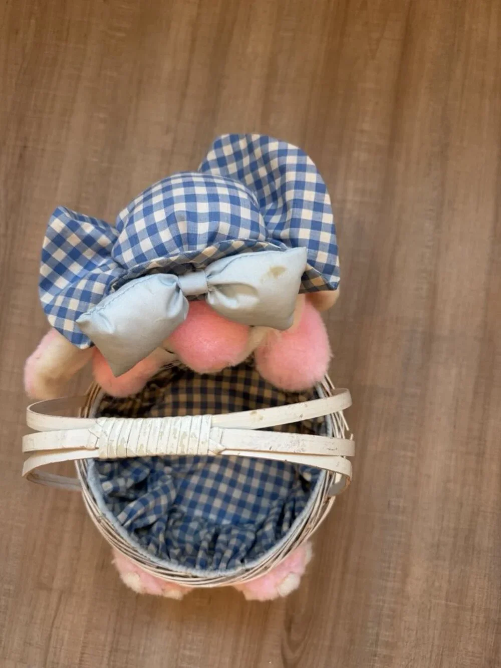 Vintage 90’s Joelson Industries Wicker Plush Easter Bunny Basket 8” Pink
